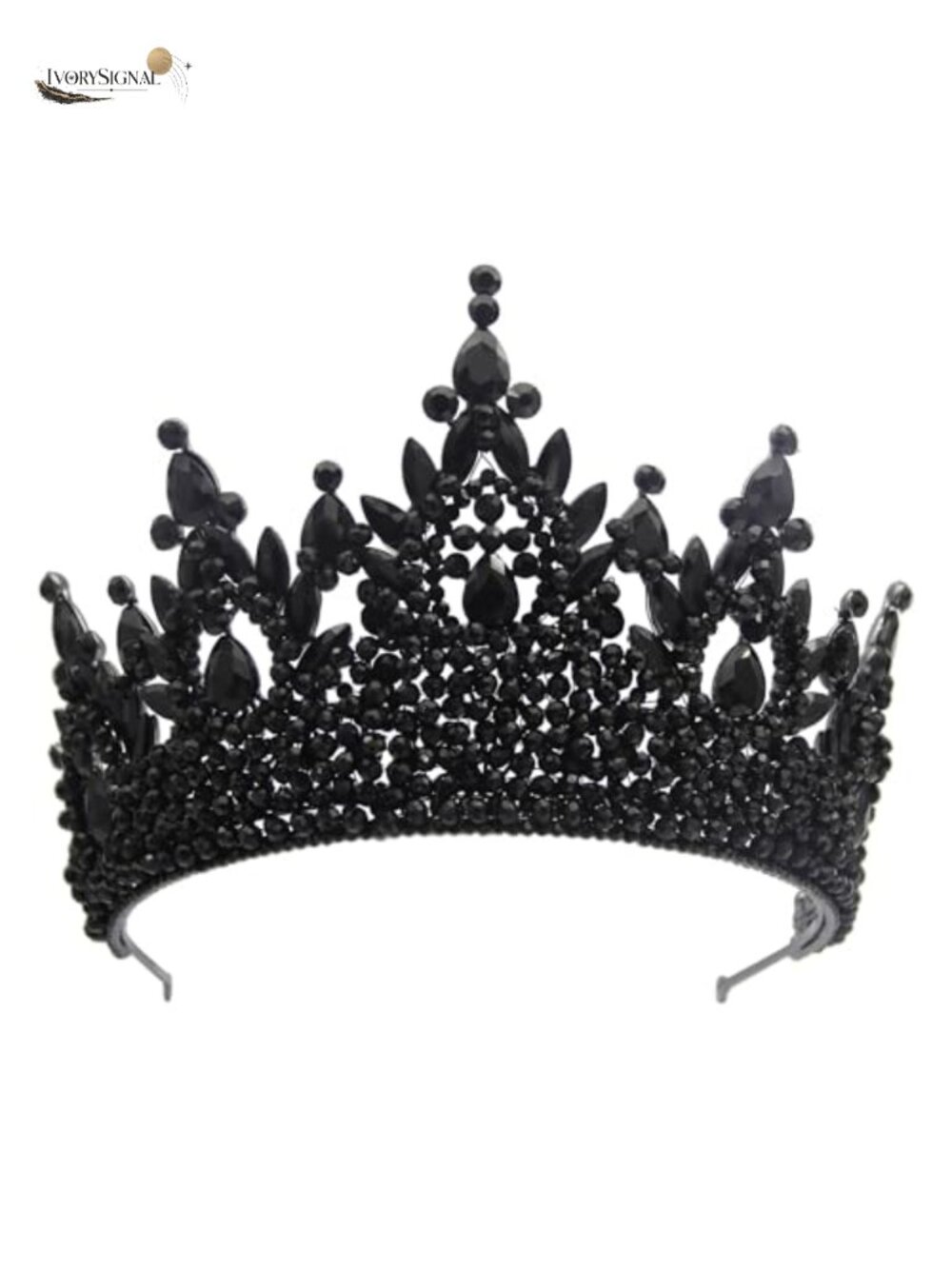 Large Crystal Tiara Crown Black Alloy Pageant Queen Headpiece Wedding Prom